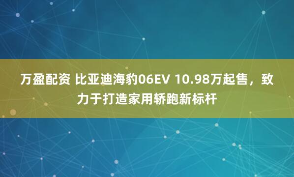 万盈配资 比亚迪海豹06EV 10.98万起售，致力于打造家用轿跑新标杆